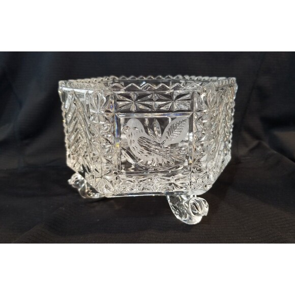 Hofbauer Byrdes Germany Hexagon Crystal Cut Glass Birds Footed Candy Dish No Lid - Picture 7 of 8